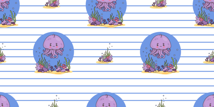 Seamless pattern with underwater  jellyfish boy