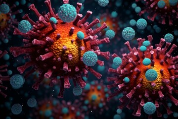 Close-up 3d rendering of contagious viruses with spike proteins in the human bloodstream