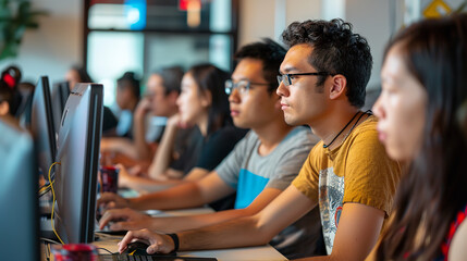 Diverse Group Engaged in Intensive Coding Bootcamp  