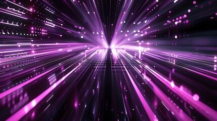 Obraz premium Slick, glossy black surfaces intersected by glowing Navy Blue and Coral neon lines, conveying a highspeed data network in motion