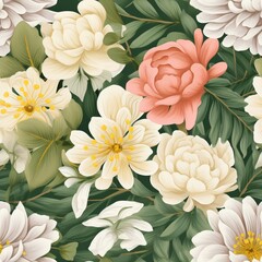 The image is a beautiful floral pattern with pink, white, and yellow flowers