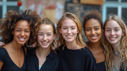 Arrange a joyful group of women beauty and fashion concept friendship day