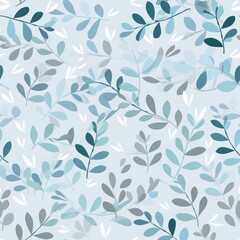 The image is a seamless pattern of blue and gray leaves on a white background