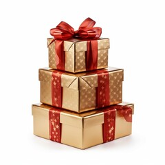 Fototapeta premium gold and red gift boxes isolated on white