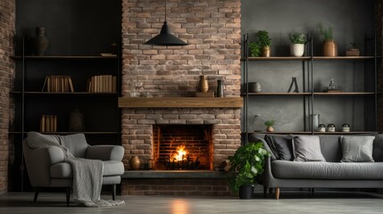 fireplace dark grey bricks