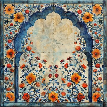 decorated architecture art old design pattern wall tile ancient traditional interior