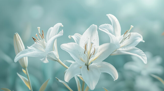 White Lily Flowers in Soft Focus Against Gentle Background