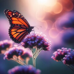 Obraz premium AI generated illustration of a butterfly amidst blooms, monarch on a flower