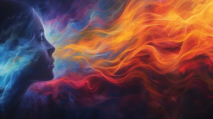 Fototapeta premium An abstract depiction of energy waves flowing around a person, illustrating the concept of aura colors and their meanings.