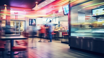 vibrant blurred fast food restaurant interior