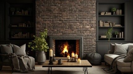 fireplace dark gray brick
