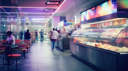 atmosphere blurred fast food restaurant interior