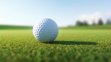Golf ball on green grass background.