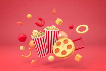Popcorn and film reel with shapes
