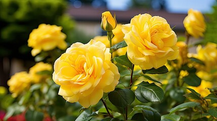 garden yellow rose bush