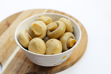 Champignon mushrooms in brine. Canned champignon mushrooms whole
