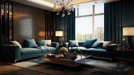 blue modern living room interior