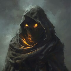 Grim Reaper with glowing eyes and a hooded cloak.