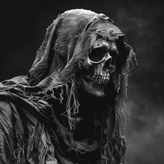 Grim Reaper with a tattered cloak and skeletal face.