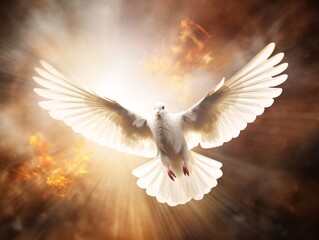a white dove with wings spread in the air