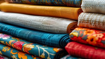 Stack of Colorful Patterned Fabrics - ai generative