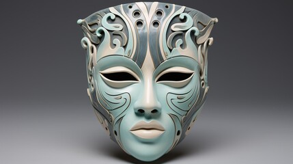a mask with a face carved into it