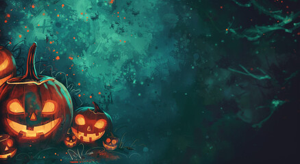 Halloween background with pumpkin and bats.Generative AI