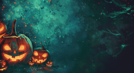 Naklejka premium Halloween background with pumpkins halloween festival. Generative AI