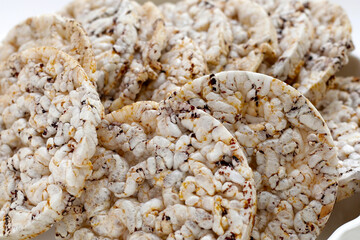 Round crispy rice crackers. Rice cakes