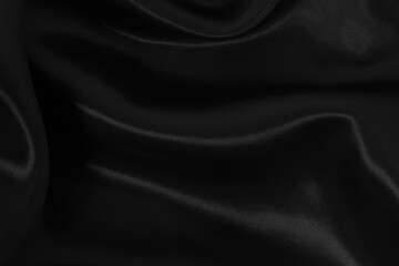 Black grey fabric texture background, detail of silk or linen pattern.