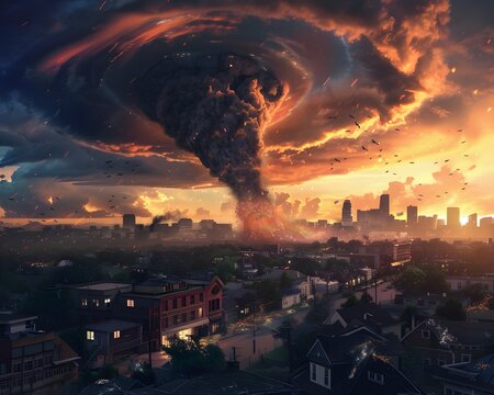 Illustrated of Enhanced tornado classification for better city forecasting Image with text space.