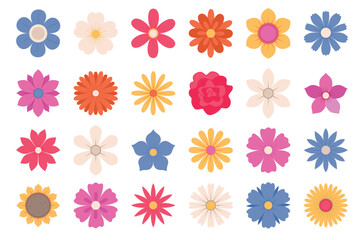 Abstract flowers, top view. Spring flora. Flat vector illustration on white background