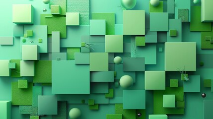 Green background with polygon web that analyzing data on Green and square pieces with Green elements