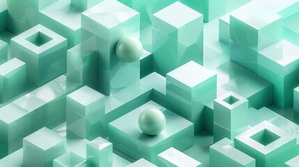 Mint background with polygon web that analyzing data on Mint and square pieces with Mint elements