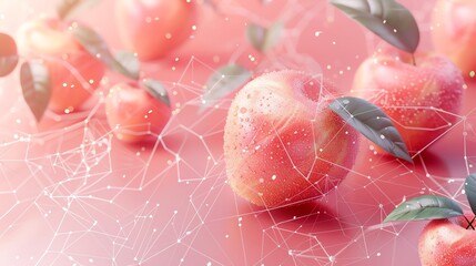 Peach background with polygon web that analyzing data on Peach and square pieces with Peach elements