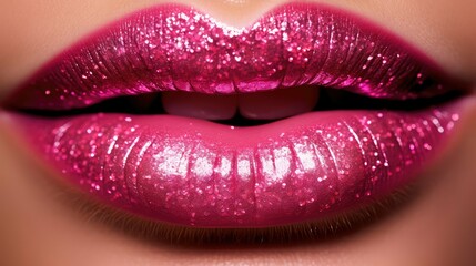 Obraz premium vibrant pink glitter lips