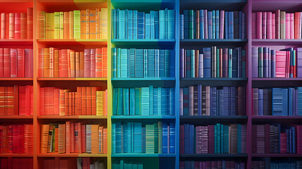 Vibrant Rainbow Folders Adorning Contemporary Bookshelf 