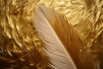 Luxurious close-up golden feather texture with delicate and intricate details, showcasing the...