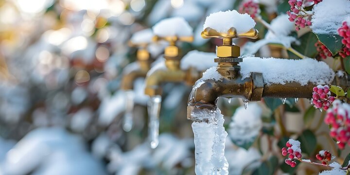 Winter maintenance snow on outdoor faucets home care. Concept Winter Maintenance, Snow Removal, Outdoor Faucets, Home Care, Prevent Freezing