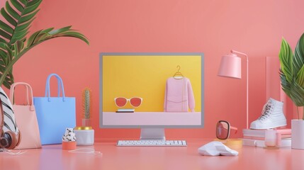 Fashion Brand's Internet Website Selling Clothes, Shoes, Accessories, and Bags Online. Mock-up Shopping and e-Commerce Website Template for Computer Displays and Laptops.