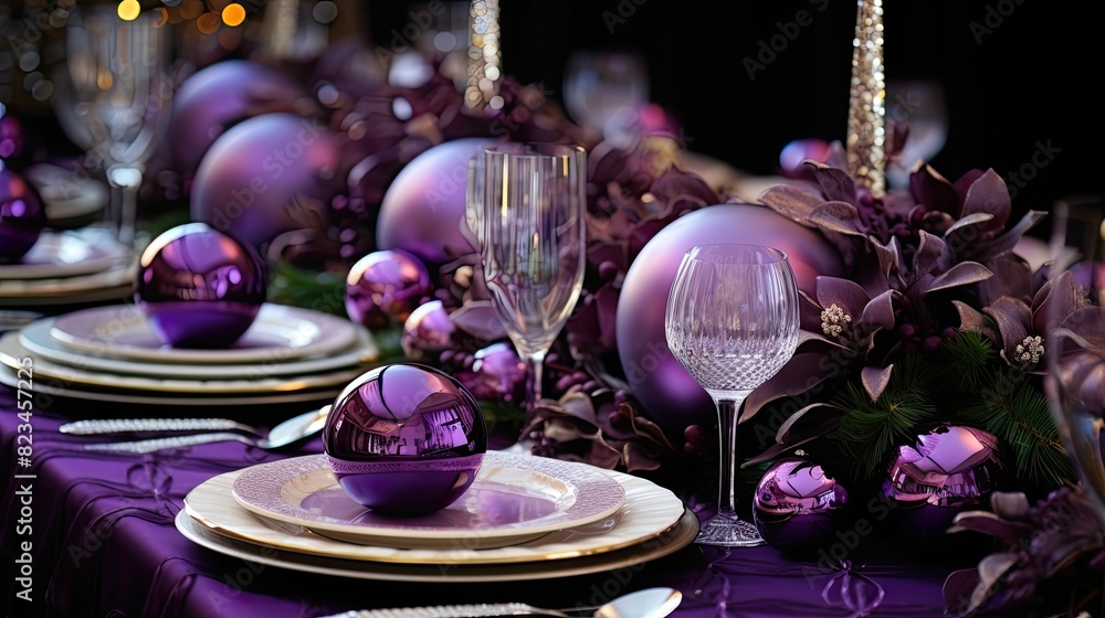 Sticker table christmas ornaments purple