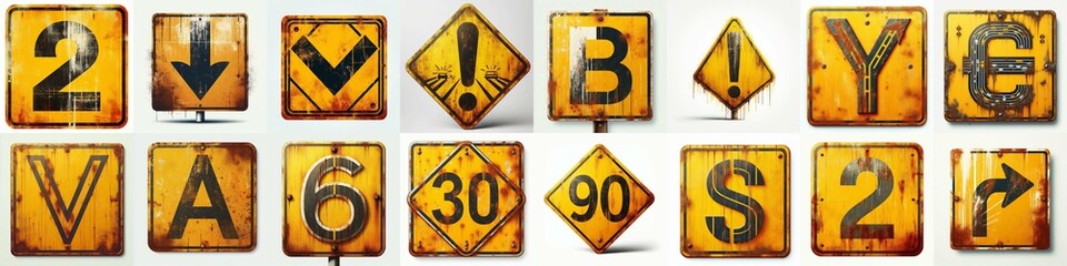 Yellow Road traffic sign Lettering Typeface. AI generated illustration