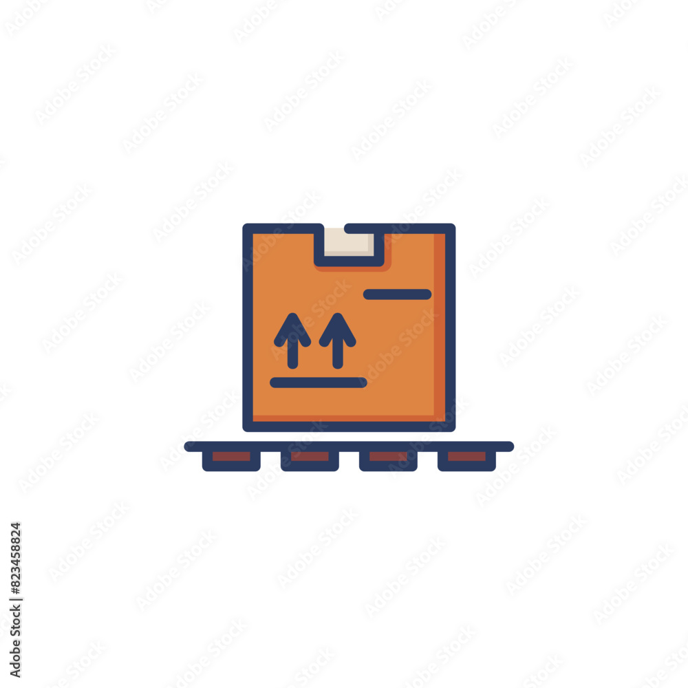 Poster box with fragile cargo on palette line icon. storage, product, warehouse isolated outline sign. deli