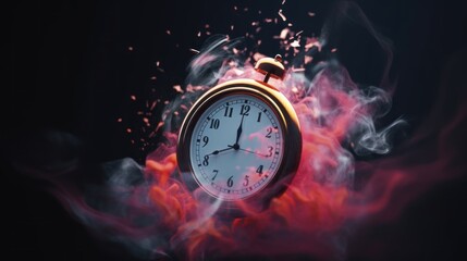 a wall clock that appeared to explode, with shards and dust flying in all directions.