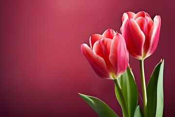 Fototapeta premium Tulip flowers on background and copyspace.