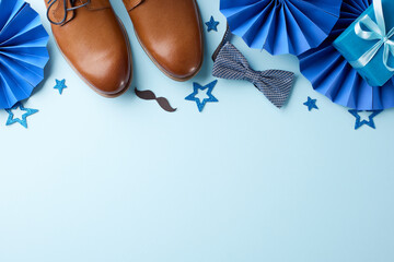 Father's Day festive decorations with shoes, bowtie, mustache cutouts, and blue stars. Perfect for...