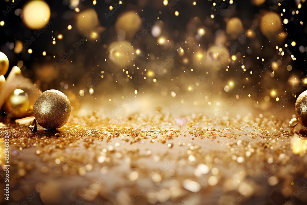 Wall mural Golden christmas particles and sprinkles for a holiday celebration new year background.