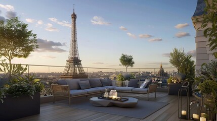 Appartement parisien avec terrasse et vue sur la tour Eiffel  