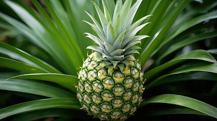 unripe green pineapple fruit