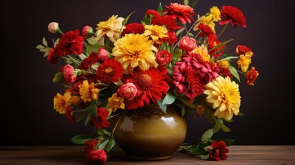vase red and yellow flowers